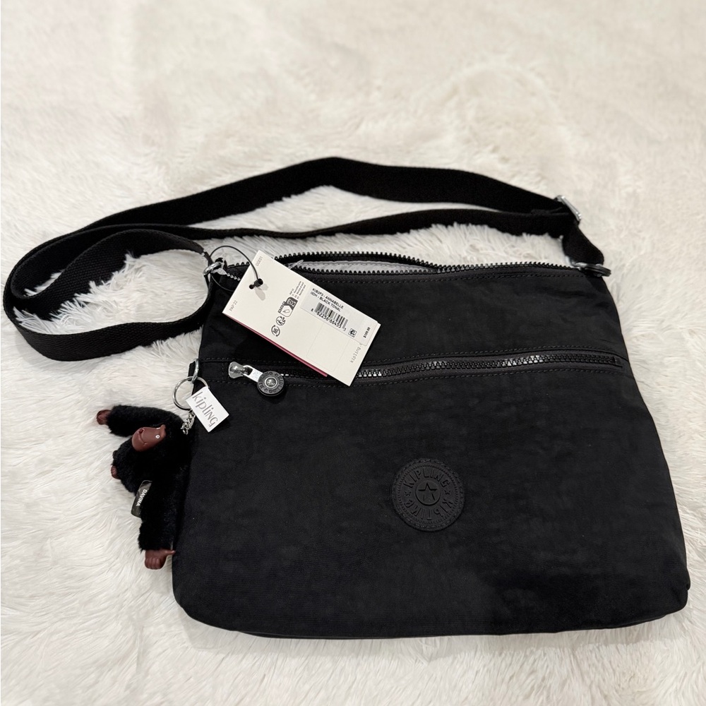 Kipling Black Nylon Crossbody Bag with Signature Monkey Charm